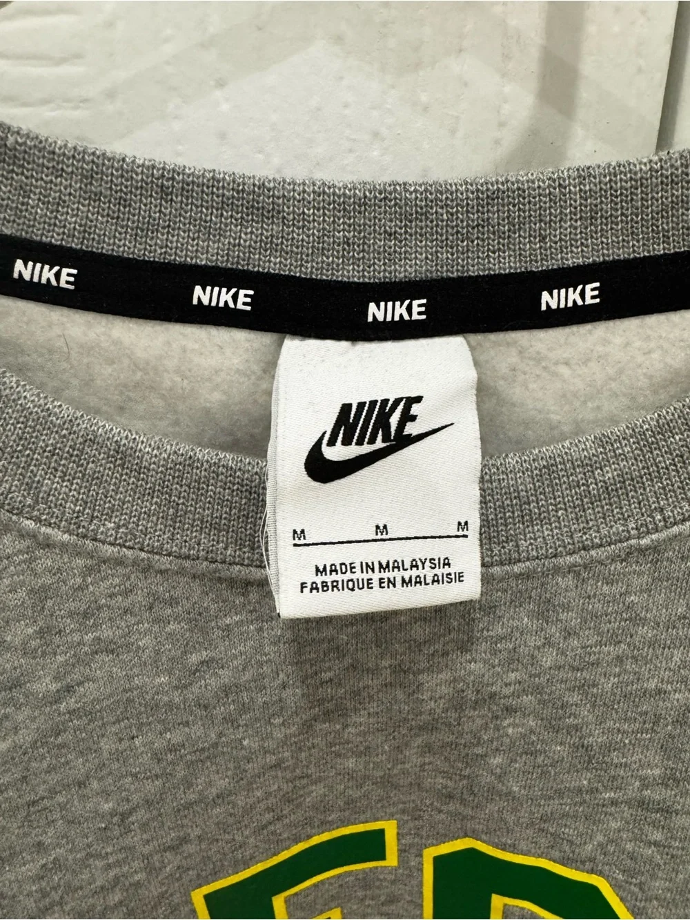 Nike Oregon Grey Crewneck Sweatshirt with Green and Yellow Oregon Logo